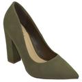 Not Just A Pump Women Thick Chunky Block High Heels Pointed Toe Dress / Casual Shoes OGDEN-S Khaki Green Olive 5.5