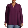 Terra & Sky Women's Plus Size V-Neck Tunic Top with Long Sleeves