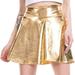 MIARHB Plus Size Skirt Floral Print Women Dress Women's Casual Shiny Metallic Flared Pleated A-Line Mini Skirt
