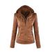 Cross-border explosion models European and American long-sleeved ladies leather jackets pu leather women's short coat women's jacket brown XXL