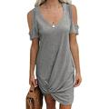 Tuscom Womens Casual Round Neck Off Shoulder Short Sleeve Round Neck T Shirt Dresses Twist Front Knot Tunic Dress for Women