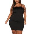 Sexy Dance Womens Plus Size Sexy Bodycon Dress Adjustable Spaghetti Strap Feather Patchwork Dresses Evening Dress For Rave Party Cocktail Clubwear
