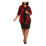 CONNECTED APPAREL Womens Red Floral Long Sleeve Cowl Neck Knee Length Sheath Wear To Work Dress Size 14W
