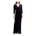 RALPH LAUREN Womens Purple 3/4 Sleeve V Neck Full-Length Sheath Evening Dress Size 12