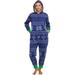 Silver Lilly Fair Isle One Piece Christmas Pajamas - Unisex Adult Holiday Jumpsuit (Blue, S)