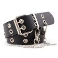 KABOER Men's and Women's Double Buckle Belt Artificial Leather Double Claw Buckle Retro Punk Belt Metal Chain Rock Style Jeans Belt(Style1)