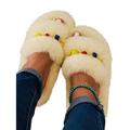 Women Open Toe Fluffy Faux Fur Slip On Home Bedroom Slider Slippers Platform Shoes