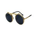 Mens Womens Flip Up Lens Round Circle Frame Vintage Retro Steampunk Sunglasses