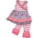 Little Girl Kids Sleeveless Floral Stripes Dress Ruffle Pants Set Pink 5 L 200776 BNY Corner