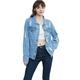 Long Sleeve Denim Jacket Ripped Jean Jacket Lightweight Stone Wash Boyfriend Coat for Women, Blue, Medium