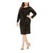 BETSY & ADAM Womens Black Sequined Long Sleeve Jewel Neck Below The Knee Sheath Evening Dress Size 16W