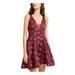 B DARLIN Womens Maroon Embroidered Mesh Sleeveless V Neck Short Fit + Flare Cocktail Dress Size 0