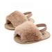 Girls Sandals Toddler, Faux Fur Slides with Elastic Back Strap Flats Shoes for Kids