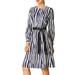 Women's Long Sleeve Striped Belted Knee Length Round Neck Dress