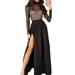 ZIYIXIN Women High Neck Split Maxi Dress Mesh Sheer Long Sleeve Dress