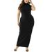 UKAP Women Sexy Bodycon Plus Size Long Dress Casual Solid Color Stretch Maxi Tank Dress for Wedding Cocktail Party Size Up to 5XL