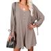 LilyLLL Womens Waffle Knit Long Sleeve Solid Color Loose Tunic Dress