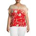 CALVIN KLEIN Womens Red Printed Short Sleeve Keyhole Blouse Top Size 0X