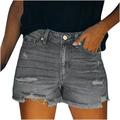 Mnycxen Fashion Womens Pocket Solid Jeans Denim Pants Female Hole Bottom Casual Shorts