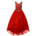 Big Girls Red Curtain Layers Stone Adorned Tulle Pageant Dress Gown Big Girls