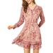 Women's Floral Ruffled Tie V Neck Layered Chiffon Mini Dress