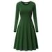 Fashion Womens O-Neck Pure Color Long Sleeve Casual A-line Cotton Mini Dress