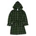 Leveret Kids & Toddler Boys Girls Fleece Sleep Hooded Robe Black & Green Plaid (Size 16 Years)