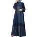 ZANZEA Womens Dresses Muslim Wear Plaid Printed Puff Full Sleeve Casual Maxi Dress