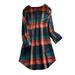 Women's Long Sleeve Casual Check Plaid Midi Dress Plus Size Ladies Evening Party A Line Dresses Flare Round Neck Irregular Hem Tunic Fornt Pocket Women Plus Dresses