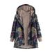 AngelBee Winter Warm Hooded Jacket Leaf Floral Print Velvet Outwear Coats (Blue 4XL)