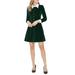 Allegra K Women's Velvet Long Sleeve Half Placket Fit and Flare Dress