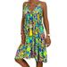 Jocestyle Women Floral Print Slip Dress V Neck Loose Knee Length Dress (Green 3XL)