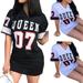 SHIYAO 2020 New Summer Fashion Women Sexy V-Neck Letter Print Casual Loose Short Sleeve Hip Hop Queen Package Hip Dress