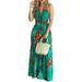 Women Bohemian Wedding Dress Sleeveless Halter Neck Vintage Floral Print V Neck Backless Dress