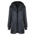 SUPERHOMUSE Women's Hooded Placket Jacket With Pocket Winter Fleece Fur Jacket Open Front Hooded Cardigan Coat Outwear Apricot 14XL Size