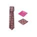 Men's Woven Medallion Regular Length Neck Tie with 2 Handkerchief Pocket Squares Hanky Set - Brown Fuchsia Pink