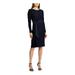 RALPH LAUREN Womens Navy Long Sleeve Jewel Neck Knee Length Body Con Evening Dress Size 2P