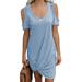 New Women's Casual Dresses Short Sleeve Cut Out Knee-Length Knotted Solid Color Off Shoulder Loose Twist Dress
