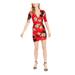 GUESS Womens Red Floral Short Sleeve V Neck Mini Body Con Cocktail Dress Size XXL