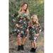 Mommy and Me Floral Long Sleeve Midi Dress Parent-Child Shirt Dress Elastic Waist Vintage Retro Dress