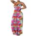 Donald Women Summer Off Shoulder Tie Print Ruched Sleeveless Maxi Dress