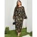 Woman's Plus Size Floral Print Flounce Sleeve Fitted Dress