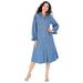 Roaman's Women's Plus Size Button-Front Denim Shirtdress