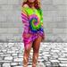 Women's Round Neck Fashion Tie-dye Printing Long-sleeved Loose Floral Print Dress