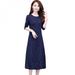 Women Floral Fashion Dress Round Neck Flower Mid-long Dress Autumn Long Sleeve Women Dress