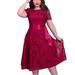 Fashion Autumn Womens Dress Fit and Flare Solid Color Short Regular O-neck Mid-calf Lace Sashes Dresses