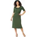 H by Halston Womens Ruched Waist Elbow-Sleeve Midi Dress Medium Cypress A351205