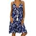 Alloet Women Floral Print Dress V Neck Loose Knee Length Dresses