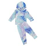 Musuos Baby Girls Boys Tie-dye Print Long Sleeve Hooded Sweatshirt and Pants 2Pcs Outfits Set