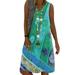 Avamo Womens Vintage Summer Midi Dress Tank Top Casual Sleeveless V Neck Flare Dresses Ladies Tie Dye Retro V Neck Dress